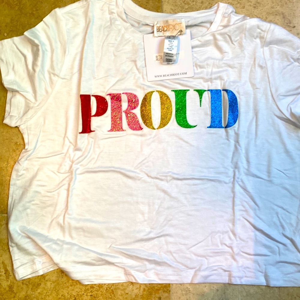 NWT Beach Riot “Proud” glitter shirt size M